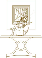 Sketch vector illustration of traditional ethnic vintage chinese dresser interior design