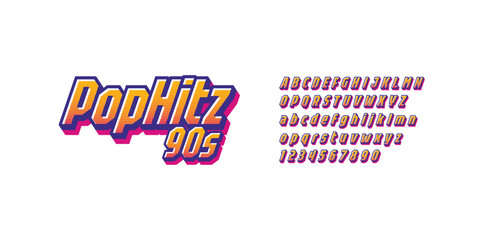 Pop Hitz 90s is Retro Font 90's, 80's with colorful layers and gradation dots effect. Vector abc alphabet