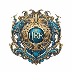 Naklejka premium hero of the realm logo, style of bronze and azure.Character Design Concept Art Book Illustration Video Game Digital Painting. CG Artwork Background. Generative AI. 