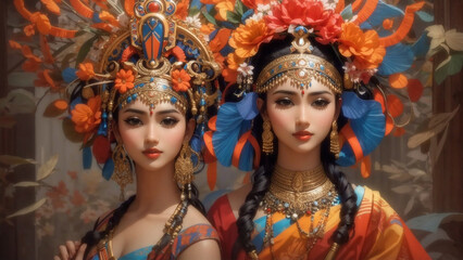 Obraz premium women in traditional costume