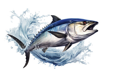 fresh Tuna fish jumping out of the water isolated PNG - obrazy, fototapety, plakaty