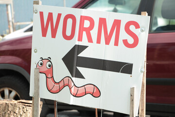 worms word caption text writing sign with an arrow pointing left and picture illustration drawing...