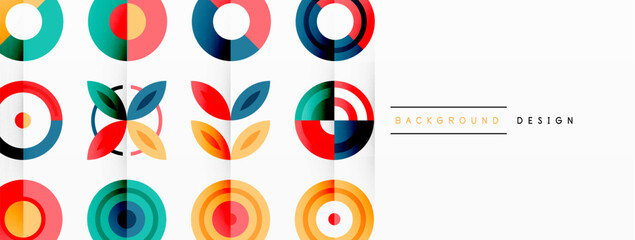 Colorful circles in a grid composition abstract background. Design for wallpaper, banner, background, landing page, wall art, invitation, prints, posters