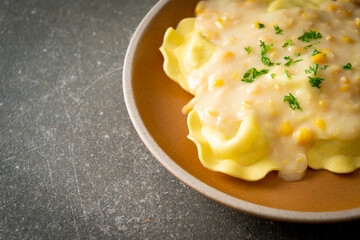 ravioli pasta with corn cheese sauce