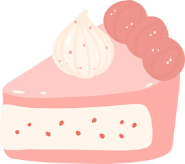 Birthday cake slice, cute pink sweet flat design illustration