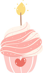 Birthday cake, cute pink cupcake sweet flat design illustration