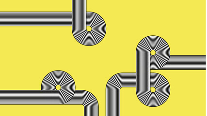 Intertwined stripes pattern. Yellow background. 70s style stripes background.