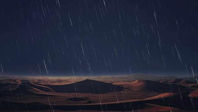 In the desert night, lightning streaks across, igniting raindrops, painting an otherworldly symphony of nature's fury