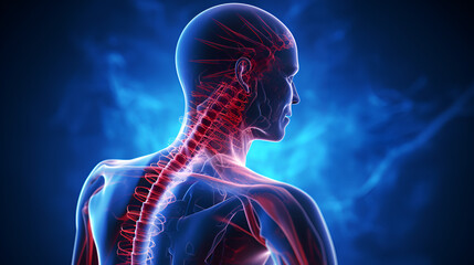 human body pain illustration including neck pain and back pain, AI generative. - obrazy, fototapety, plakaty