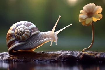 Fotobehang Cute snail in the forest Made with Generative AI © Dicky
