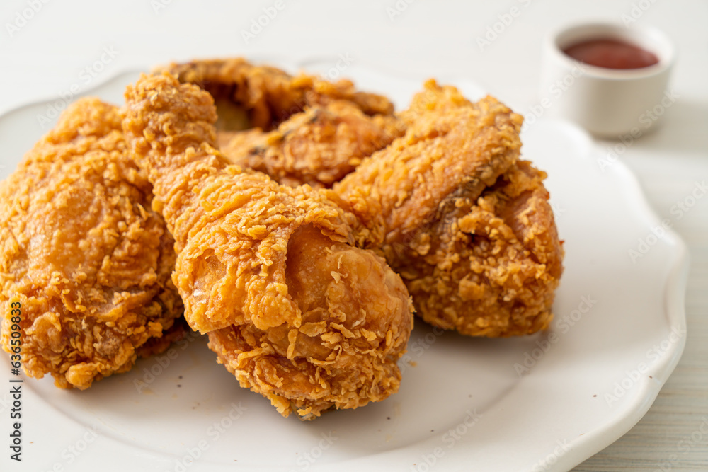 Sticker fried chicken with ketchup on plate