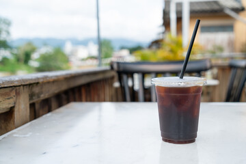americano coffee or long black coffee in glass