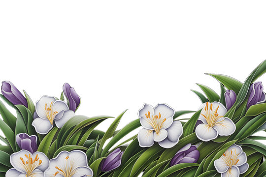 flowers border isolated on transparent background