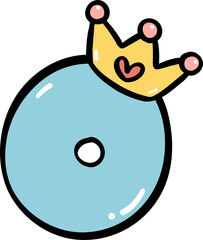 Cute number 0 birthday illustration doodle outline, Kids' Celebration.