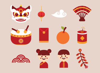 Flat Chinese New Year Element Set