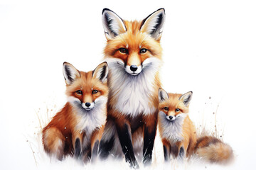 Image of group of foxs on a white background. Wildlife Animals. Illustration, Generative AI.