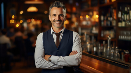 Obraz premium Portrait of a Successful Bar Owner - Generative Ai