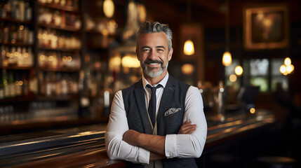 Fototapeta premium Portrait of a Successful Bar Owner - Generative Ai