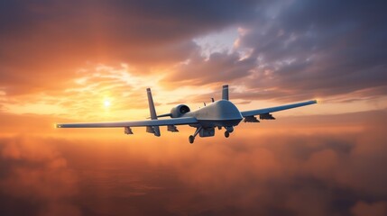 Naklejka premium Military drone flying in the sky 