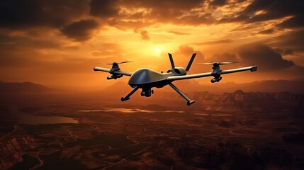 Fototapeta na wymiar Military drone flying in the sky 