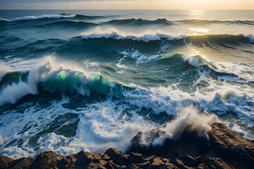 waves breaking on the beach, wave crashing in ocean splash. 