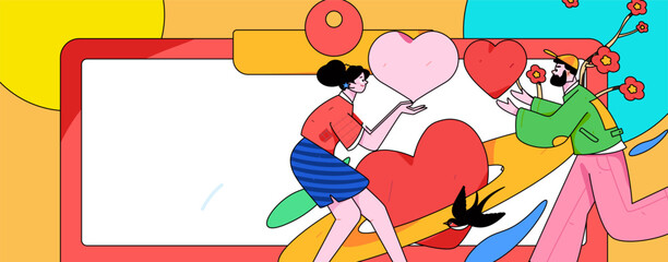 Fototapeta premium Happy Valentine's Day flat character vector concept operation hand drawn illustration 