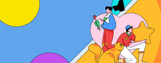 Happy Valentine's Day flat character vector concept operation hand drawn illustration
