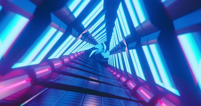Blue Neon Triangle Endless Tunnel VJ Loop