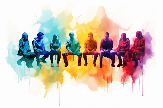 Watercolor Painting of a Group Therapy Session, Mental Health Concepts, Generative AI