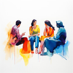 Watercolor Painting of a Group Therapy Session, Mental Health Concepts, Generative AI