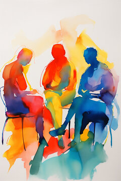 Watercolor Painting of a Group Therapy Session, Mental Health Concepts, Generative AI