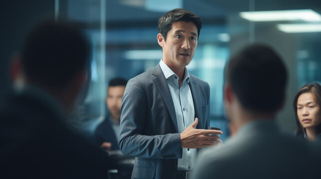 Entrepreneur discussing business ideas in a conference