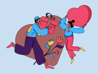 Happy Valentine's Day flat character vector concept operation hand drawn illustration
