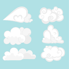 cartoon clouds collections, white, flat design, editable vector, blue sky