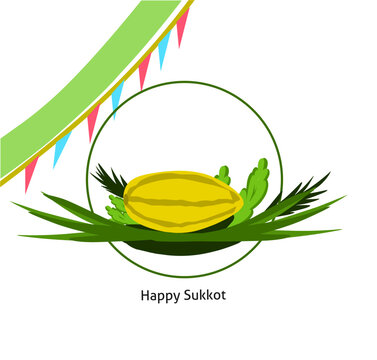 Illustration Vector Design Of Happy Sukkot 20 September with leaf frame