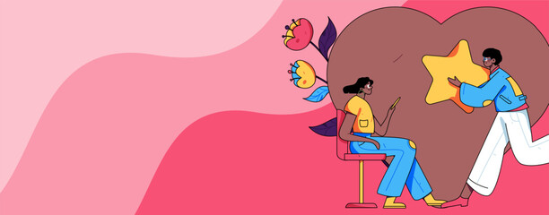 Happy Valentine's Day flat character vector concept operation hand drawn illustration
