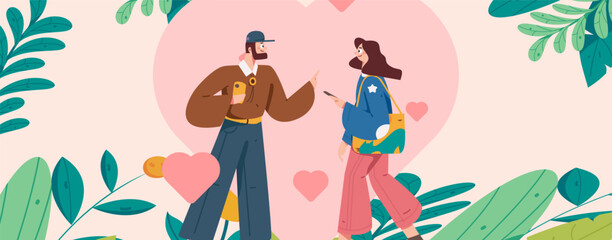 Fototapeta premium Happy Valentine's Day flat character vector concept operation hand drawn illustration 