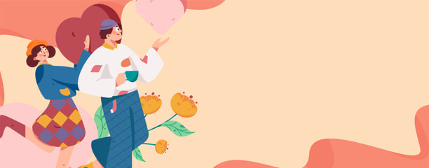 Happy Valentine's Day flat character vector concept operation hand drawn illustration
