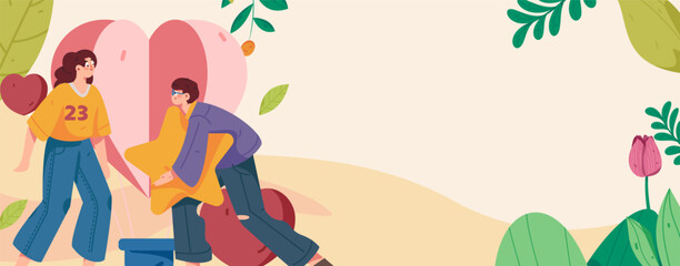 Happy Valentine's Day flat character vector concept operation hand drawn illustration
