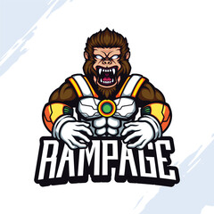 Illustration of a Screaming Gorilla with an Angry Face Wearing a Mutant Futuristic Suit