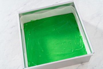 Green fudge with red hearts