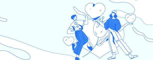 Happy Valentine's Day flat character vector concept operation hand drawn illustration
