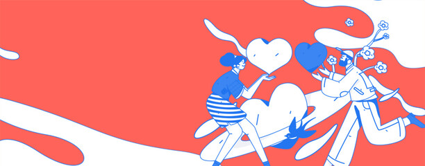 Happy Valentine's Day flat character vector concept operation hand drawn illustration
