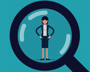 Magnifying glass looking business person auditing financial. Auditing financial statements concept