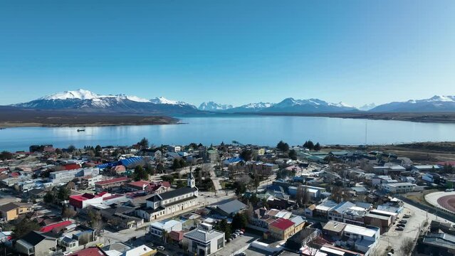 Costal Town Of Puerto Natales In Ultima Esperanza Chile. Nature Landscape. Travel Background. Ultima Esperanza Chile. Downtown Cityscape. Costal Town At Puerto Natales In Ultima Esperanza Chile.