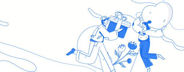 Fototapeta premium Happy Valentine's Day flat character vector concept operation hand drawn illustration 