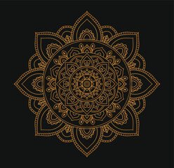 Luxury mandala design black background in gold color