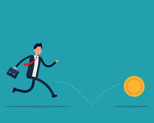 Obraz premium Running and searching money. Run for money concept. Vector illustration in cartoon style design