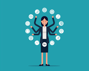 Multitasking manager. Effective management concept. Vector illustration in cartoon style