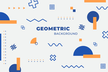 Blue and orange various shapes and line abstract geometric background
